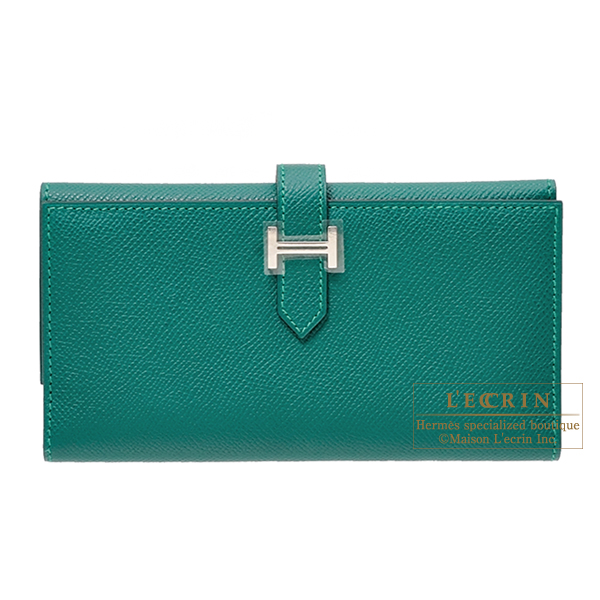 Hermes　Bearn tri-fold wallet　Malachite　Epsom leather　Silver hardware