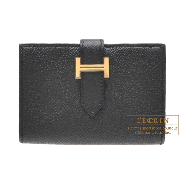 Hermes　Bearn card case　Black　Epsom leather　Gold hardware