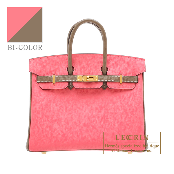 Hermes　Personal Birkin bag 25　Rose azalee/　Etoupe grey　Epsom leather　Gold hardware