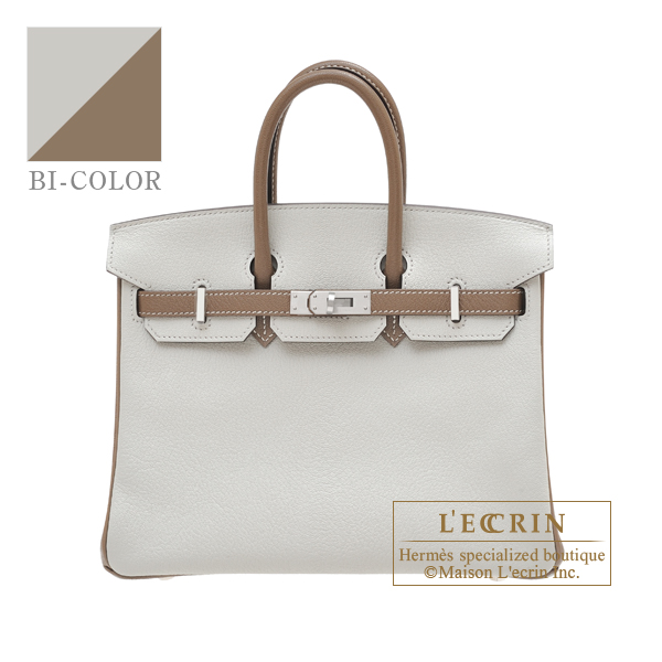 Hermes　Personal Birkin bag 25　Pearl grey/　Etoupe grey　Chevre myzore goatskin　Matt silver hardware