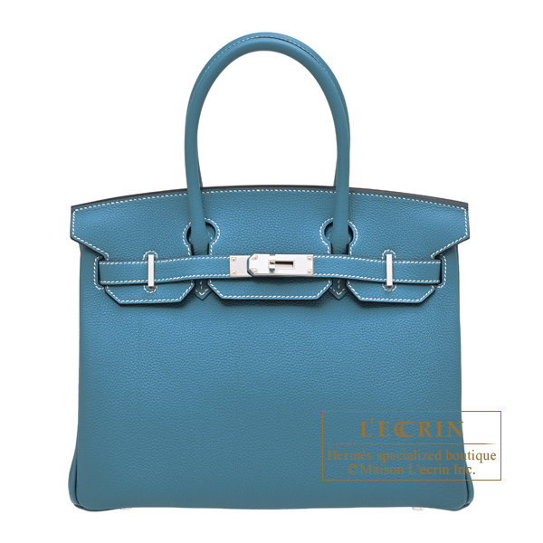 Hermes Birkin bag 30 New blue jean Togo leather Silver hardware