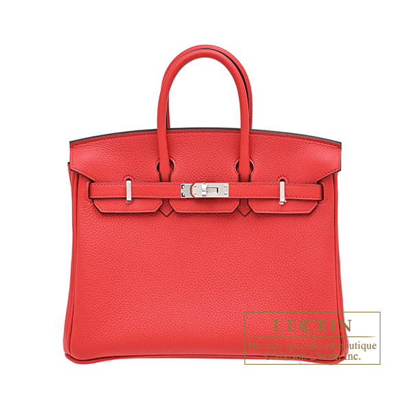Hermes Birkin bag 25 Rouge radieux Togo leather Silver hardware