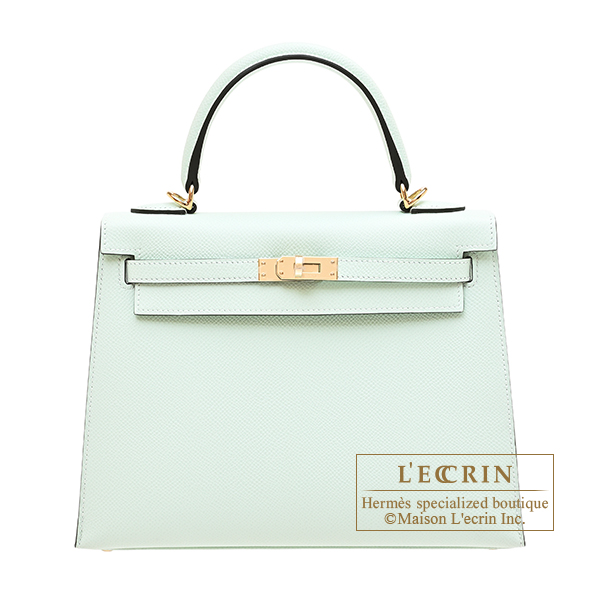 Hermes Kelly bag 25 Sellier Vert peppermint Epsom leather Champagne gold hardware