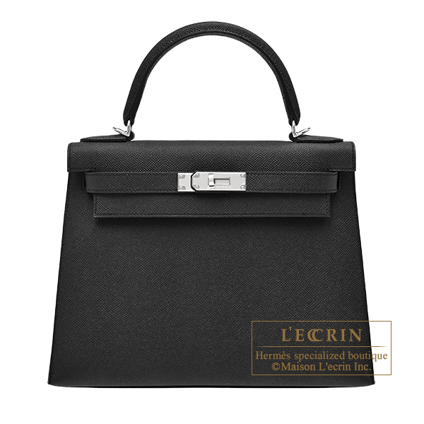 Hermes Kelly bag 28 Sellier Black Epsom leather Silver hardware