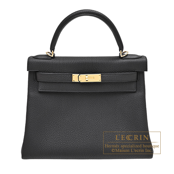 Hermes Kelly bag 28 Retourne Black Togo leather Champagne gold hardware