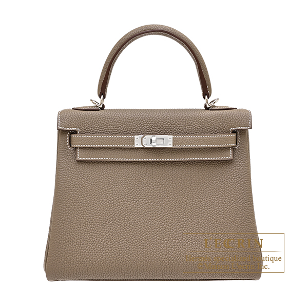 Hermes Kelly bag 25 Retourne Etoupe grey Togo leather Silver hardware