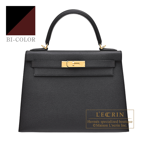 Hermes Personal Kelly bag 28 Sellier Black/ Bordeaux Epsom leather Gold hardware