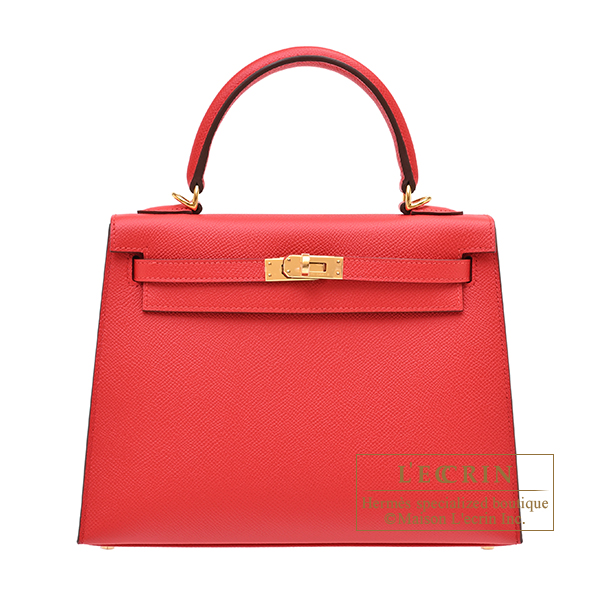 Hermes Kelly bag 25 Sellier Rouge radieux Epsom leather Gold hardware