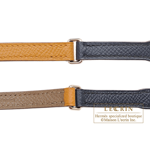 Hermes Kelly Long To Go Casaque Etoupe grey/ Sesame/ Blue indigo Epsom leather Silver hardware