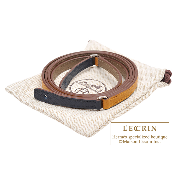 Hermes Kelly Long To Go Casaque Etoupe grey/ Sesame/ Blue indigo Epsom leather Silver hardware