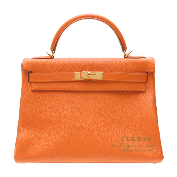 Hermes　Kelly bag 32　Retourne　Orange　Togo leather　Gold hardware