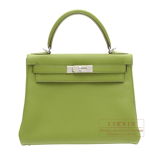 Hermes　Kelly bag 28　Retourne　Anis green　Togo leather　Silver hardware