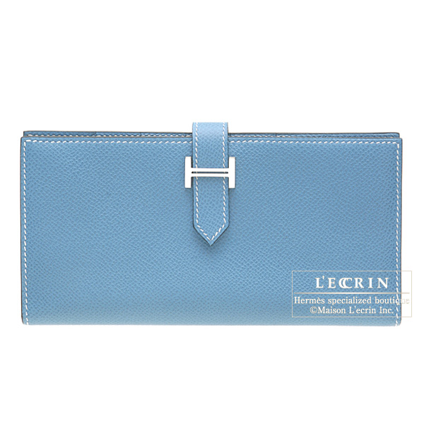 Hermes　Bearn bi-fold wallet　Blue jean　Epsom leather　Silver hardware