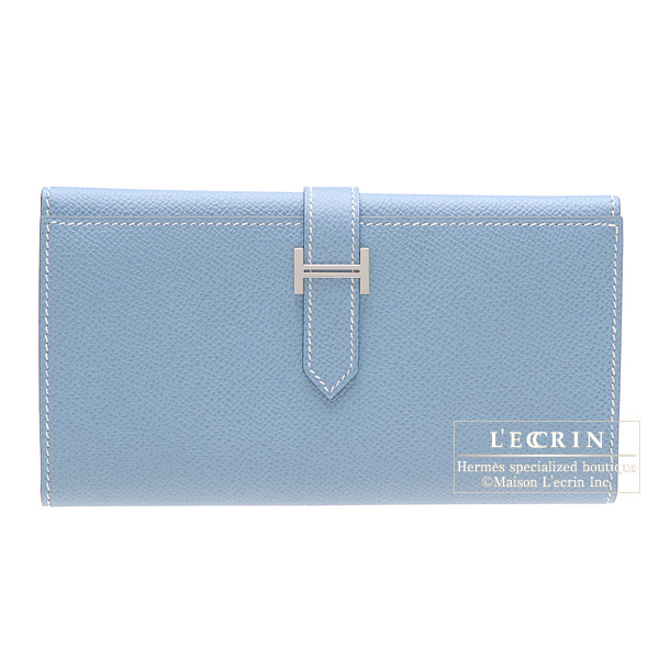 Hermes　Bearn tri-fold wallet　Blue jean　Epsom leather　Silver hardware