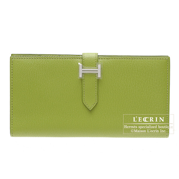 Hermes　Bearn bi-fold wallet　Anis green　Chevre myzore goatskin　Silver hardware