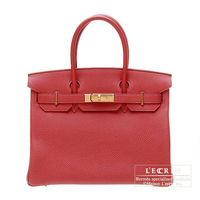 Hermes　Birkin bag 30　Rouge garance　Togo leather　Gold hardware