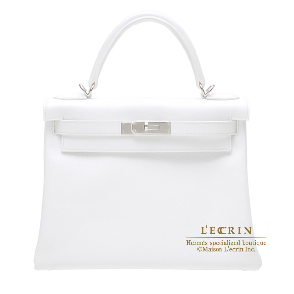Hermes　Kelly bag 28　Retourne　White　Epsom leather　Silver hardware
