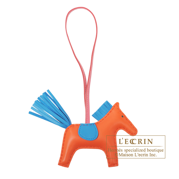 Hermes Rodeo charm PM Orange poppy/ Blue zanzibar Agneau