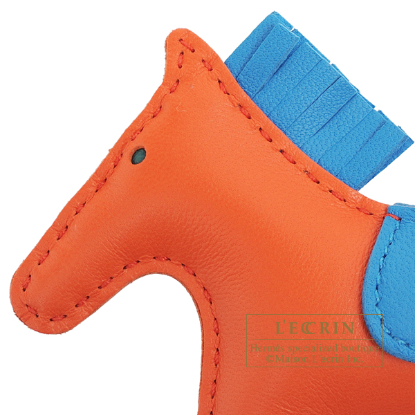 Hermes Rodeo charm PM Orange poppy/ Blue zanzibar Agneau