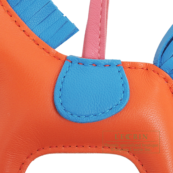 Hermes Rodeo charm PM Orange poppy/ Blue zanzibar Agneau