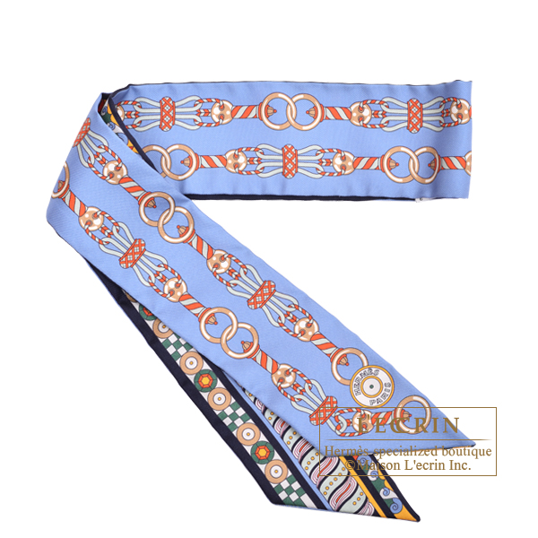 Hermes　Twilly　Harnais En Rosace Qui　Blue moyen/Orange　Silk