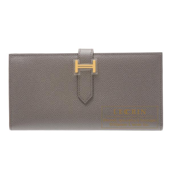 Hermes　Bearn Soufflet　Etain　Epsom leather　Gold hardware