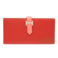 Hermes　Bearn Soufflet　Bi-color　Rouge casaque/Flamingo　Epsom leather　Silver hardware