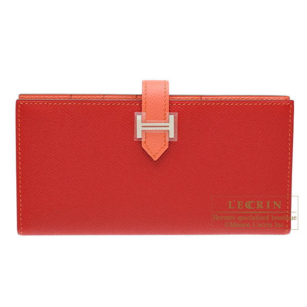 Hermes　Bearn bi-fold wallet　Bi-color　 Rouge casaque/Flamingo　Epsom leather　Silver hardware