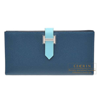Hermes　Bearn Soufflet　Colvert/　Blue atoll　Epsom leather/　Tadelakt leather　Silver hardware