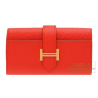 Hermes　Bearn key case/4 key holder　Rouge tomate　Epsom leather　Gold hardware
