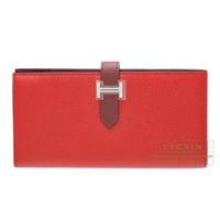 Hermes　Bearn Soufflet　Bi-color　Rouge casaque/Rouge H　Epsom leather　Silver hardware