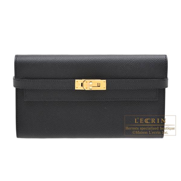 Hermes Kelly wallet long Black Epsom leather Gold hardware | L'ecrin ...