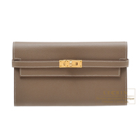 Hermes　Kelly wallet long　Etoupe grey　Epsom leather　Gold hardware