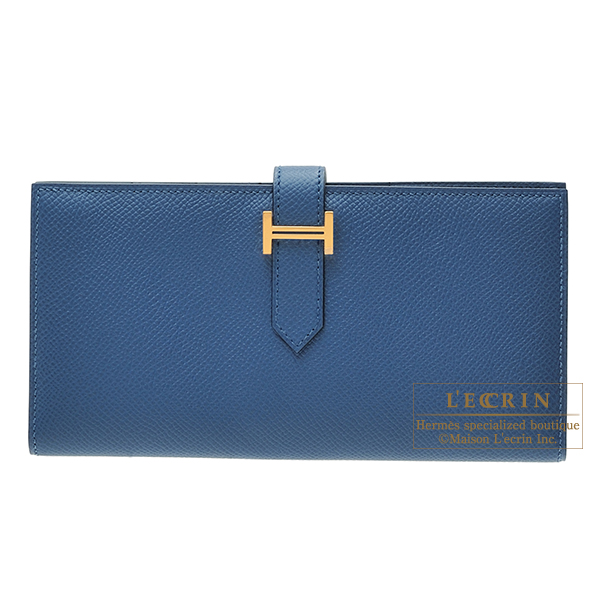 Hermes　Bearn Soufflet　Deep blue　Epsom leather　Gold hardware