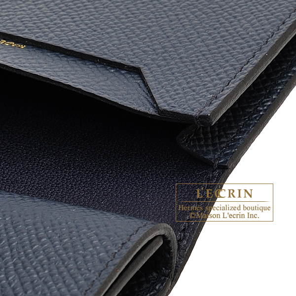 Hermes Bearn Mini wallet Blue indigo Epsom leather Gold hardware