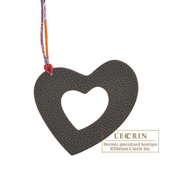 Hermes　Petit H　Heart Charm　Dark brown/　Red　Clemence leather/　Epsom leather