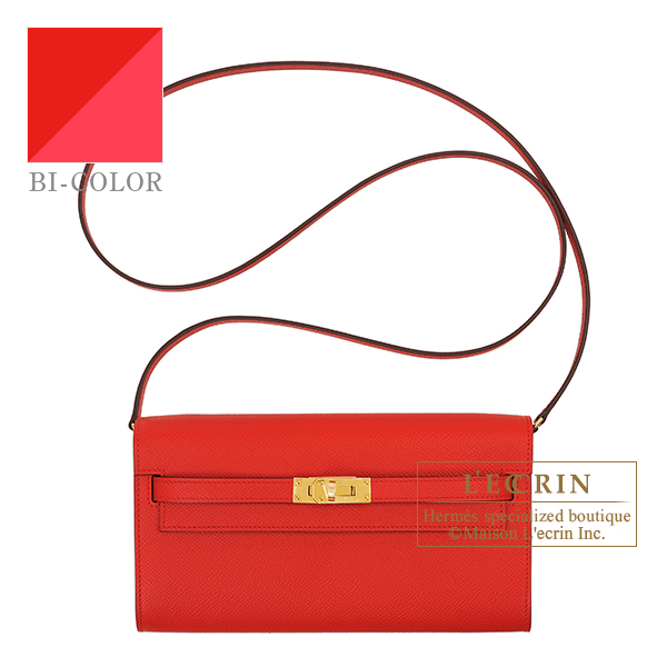 Hermes　Kelly Long To Go Verso　Rouge coeur/　Rose extreme　Epsom leather　Gold hardware