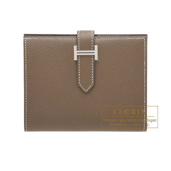 Hermes　Bearn compact wallet　Etoupe grey　Epsom leather　Silver hardware