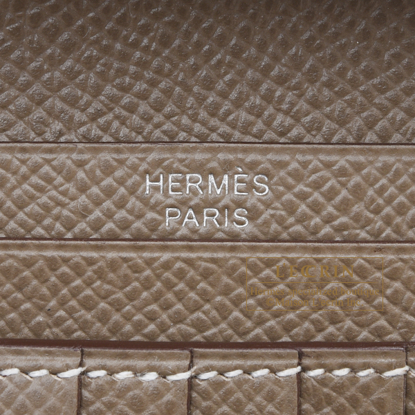 Hermes Bearn Compact Wallet Etoupe Gold Hardware Epsom Leather For