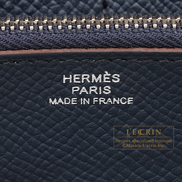 Hermes Kelly Casaque bag 28 Sellier Etoupe grey/Sesame/Blue indigo Epsom  leather Silver hardware