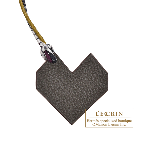 Hermes　Petit H　Heart Charm　Dark brown/Red　Leather