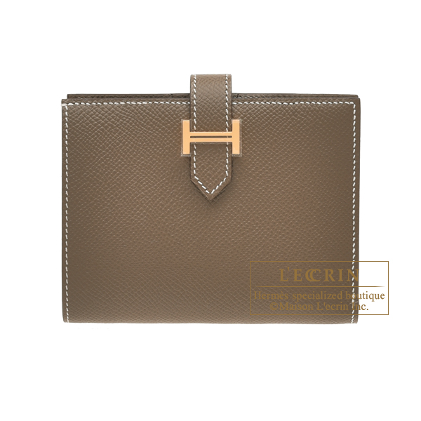 Hermes　Bearn compact wallet　Etoupe grey　Epsom leather　Gold hardware