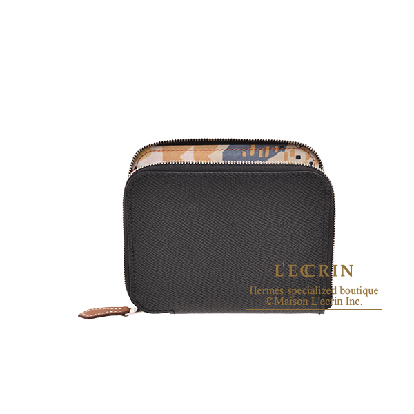 Hermes　Azap　Silk In Compact　Black/　Orange　Epsom leather/　Silk　Silver hardware