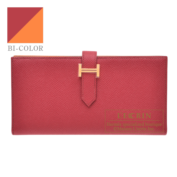 Hermes　Bearn Soufflet Verso　Ruby/　Orange　Epsom leather　Gold hardware