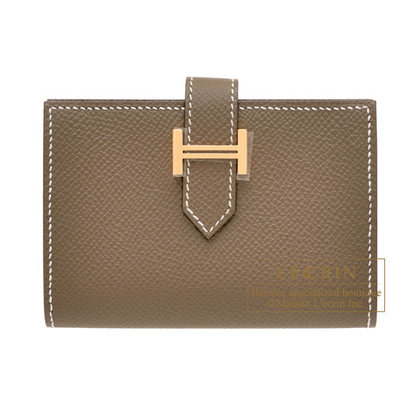 Hermes　Bearn card case　Etoupe grey　Epsom leather　Gold hardware