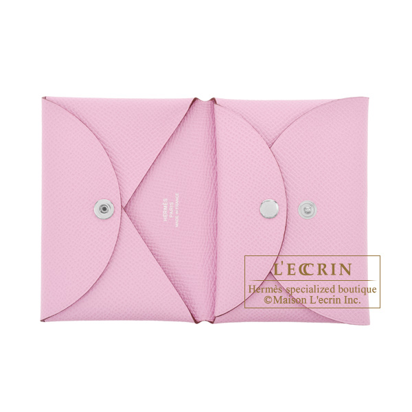Hermes Calvi Card Holder Epsom Leather Gold Hardware In Pink