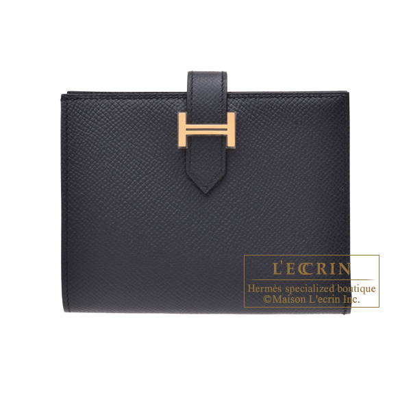 Hermes　Bearn compact wallet　Blue indigo　Epsom leather　Gold hardware