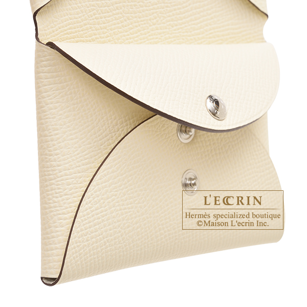 Hermes Calvi Card Holder Epsom Leather Gold Hardware In Grey