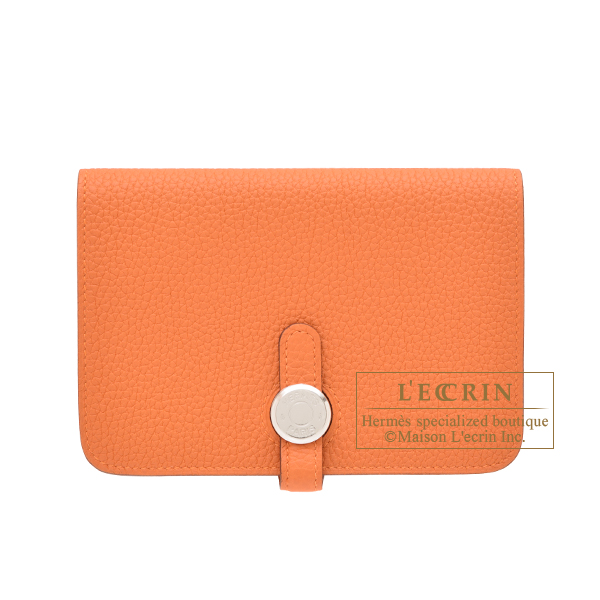 Hermes　Dogon compact wallet　Orange　Togo leather　Silver hardware