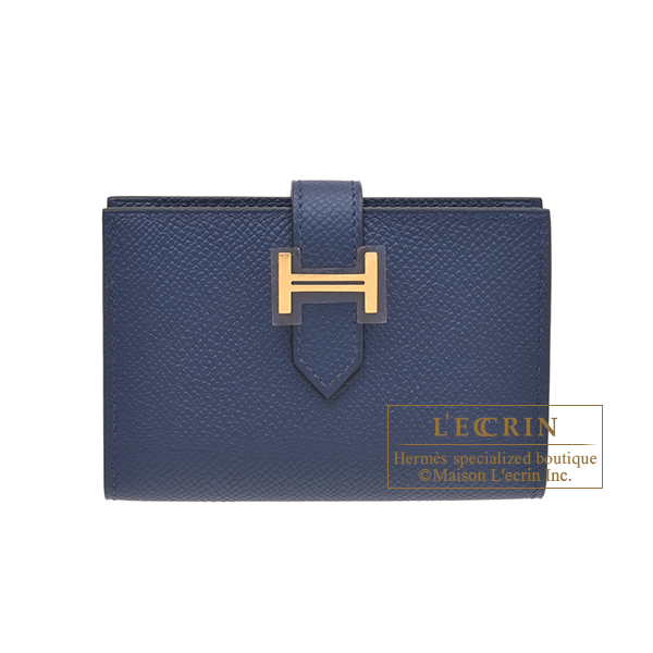 Hermes　Bearn Mini wallet　Blue navy　Epsom leather　Gold hardware